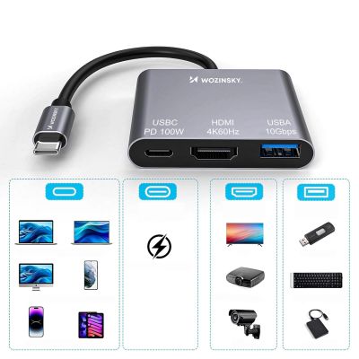 5. Hub Wozinsky WHCH-01 USB-C PD 100W HDMI 4K@30Hz USB-A 10Gbps - grau