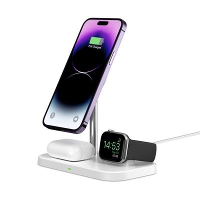 6. Tech-Protect QI15W-A22 induktives MagSafe-Ladegerät mit 3in1 MagSafe-Ständer für Smartphone / Apple Watch / AirPods – Weiß