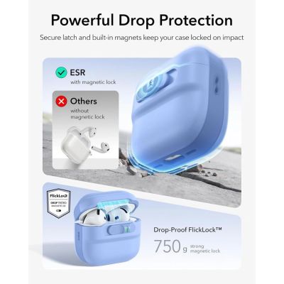 4. Hülle ESR Pulse HaloLock MagSafe für Apple AirPods 4 / 5 - hellblau