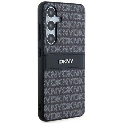 3. DKNY Leder-Monostreifen- und Metall-Logo-Hülle für Samsung Galaxy S24+ – Schwarz