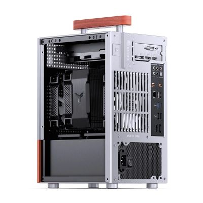 4. Jonsbo T6 Mini-Tower-PC-Gehäuse, Mini-ITX, gehärtetes Glas, Holz – Silber