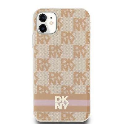 3. DKNY IML Checkered Mono Pattern & Printed Stripes MagSafe-Hülle für iPhone 11 / Xr – Rosa
