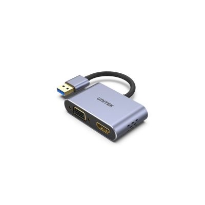 UNITEK V1304A Kabeladapter 0,15 m USB Typ-A HDMI + VGA (D-Sub) Grau