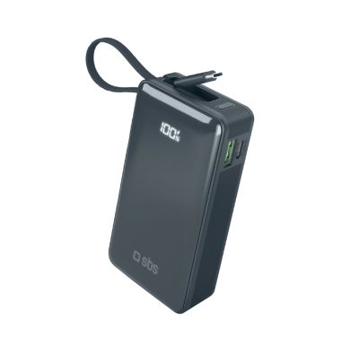 Powerbank SBS 10000 mAh 20W mit integriertem USB-C-Kabel und Digitalanzeige - dunkelgrau