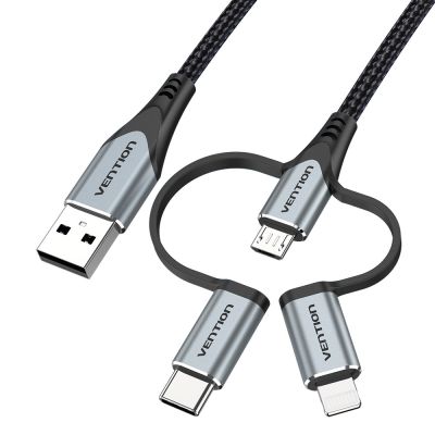 6. Vention USB-A 3-in-1 Micro-B USB-C Lightning-Kabel 1 m Grau