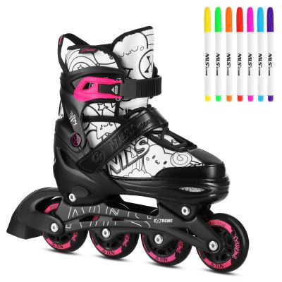 NH10907 4-in-1 Rollschuhe mit verlängerten Hockeykufen, Farbe Rosa, Größe M (35-38), Nils Extreme