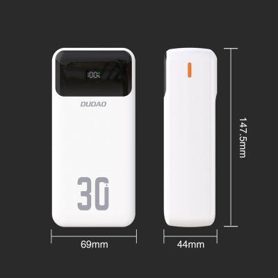 4. Dudao K15Max 30000mAh PD 22,5W Powerbank mit USB-C- und Lightning Kabeln – Weiß