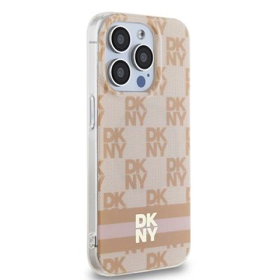 4. DKNY IML Checkered Mono Pattern & Printed Stripes MagSafe-Hülle für iPhone 13 Pro / 13 – Rosa
