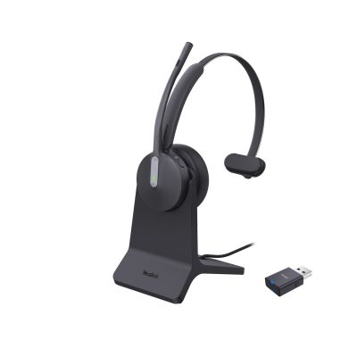 Yealink WH64 Hybrid-Mono-Headset mit Ladestation, kabelloser Kopfbügel, Büro/Callcenter, Micro-USB, Bluetooth, Schwarz