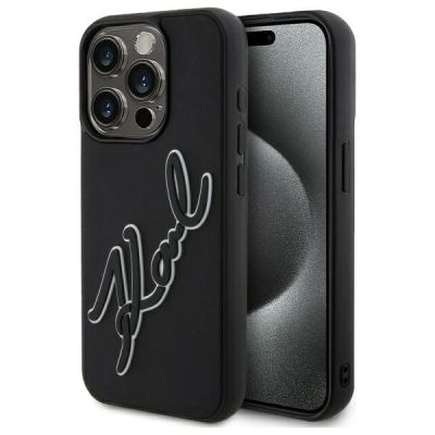 Karl Lagerfeld 3D Rubber Signature Case für iPhone 15 Pro - Schwarz