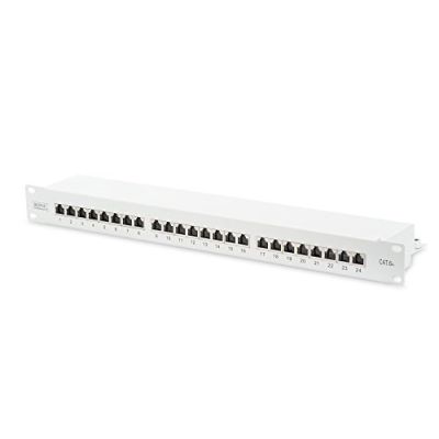 7. Digitus Patchpanel 19 Zoll, 24x RJ45, LSA-Level, Cat. 6A, geschirmt, 1 HE, grau, Kabelführung