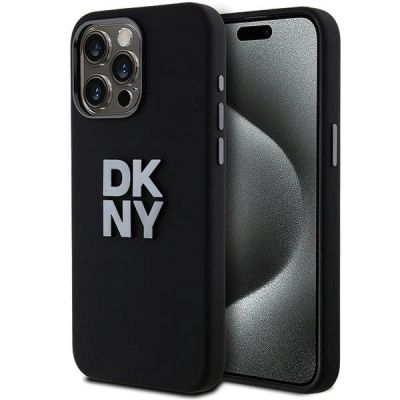 DKNY Liquid Silicone Metal Logo Hülle für iPhone 15 Pro – Schwarz