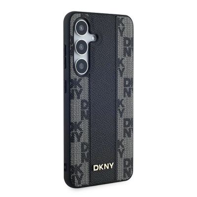 4. DKNY Leather Checkered Mono Pattern MagSafe-Hülle für Samsung Galaxy S24 – Schwarz
