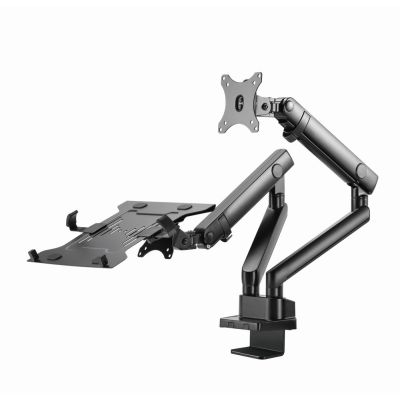 4. GEMBIRD VERSTELLBARER TISCHARM/-HALTERUNG FÜR 2 MONITORE + NOTEBOOK-ABLAGE 17–32, VESA 100 X 100 MM, BIS 8 KG