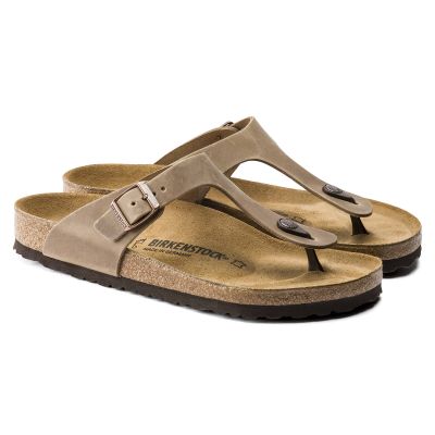 Birkenstock Gizeh Oiled Leather Tobacco Brown Schmale Damen Flip-Flops (0943813)