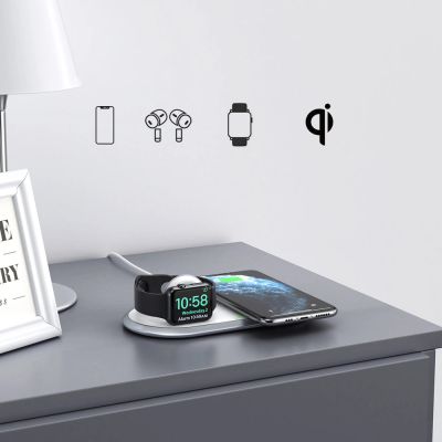 2. Choetech Qi 2in1 kabelloses Ladegerät für Smartphones / Apple Watch mit Standfuß (MFI) USB Typ C weiß (T317)