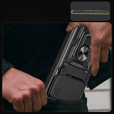 7. Hybrid Armor Camshield iPhone 17 Pro Hülle mit Ständer und Kameraabdeckung - Schwarz