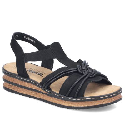 Schwarze Damen-Sandalen mit elastischem Riemen, Modell Rieker 62969-00