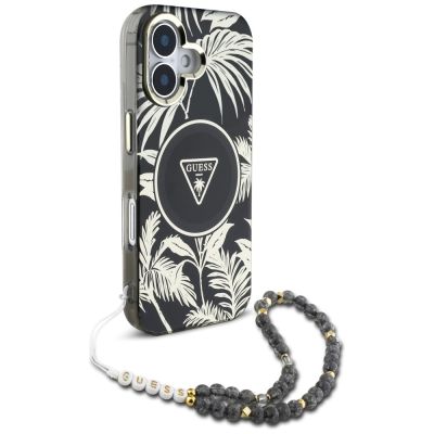 3. Guess Palm Trees Triangle Pearl Strap MagSafe iPhone 16 Hülle Schwarz