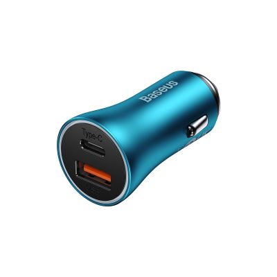 4. Baseus Golden Contactor Max schnelles Autoladegerät USB + USB Typ C 60 W Quick Charge blau (CGJM000103)