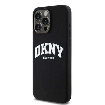 2. DKNY Liquid Silicone Weiß bedrucktes Logo MagSafe-Hülle für iPhone 15 Pro Max – Schwarz