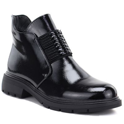 Schwarze Lackleder-Ankle-Boots für Damen, Modell M.Daszyński MR2501