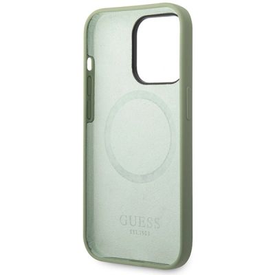 7. Guess Silikon Logo Plate MagSafe Hülle für iPhone 14 Pro Max – grün