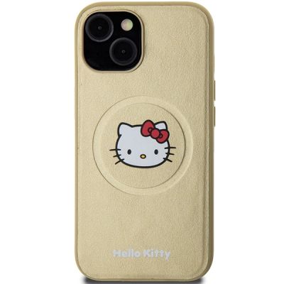 3. Hello Kitty Kitty Head MagSafe-Hülle aus Leder für iPhone 15 – Gold