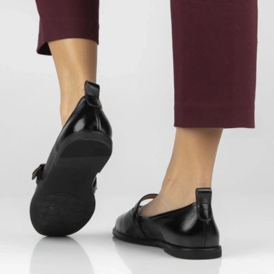 6. Schwarze Damen-Ballerinas aus Leder mit Gürtel, Filippo DP7742