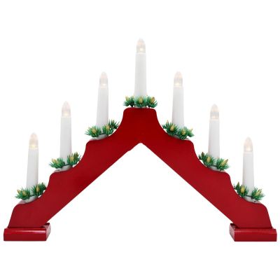 2. Adventskerzenhalter aus Holz, weiß, 7 Lichter, batteriebetrieben, rot