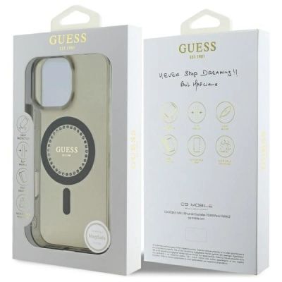 8. Guess IML Strass-MagSafe-Hülle für iPhone 16 Pro – Schwarz