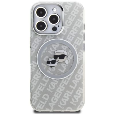 3. Karl Lagerfeld IML Glitter Karl & Choupette Heads Logo MagSafe Hülle für iPhone 16 Pro Max - Grau