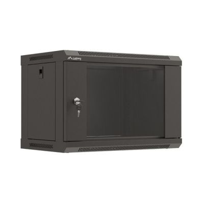 15. Wandmontierter Installationsschrank 19" 6U 540x350 schwarze Glastür LANBERG (Flat Pack)