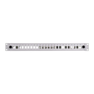 3. Alantec Glasfaserverteilerkasten 24xSC Simplex / 24xLC Duplex 19" 1U mit Frontplatte und Montagezubehör (Verschraubungen, Bänder), erweiterbar (FOP-1U-24SCS-S)