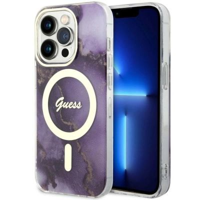 Guess GUHMP14LHTMRSU iPhone 14 Pro 6.1" lila/lila Hardcase Golden Marble MagSafe