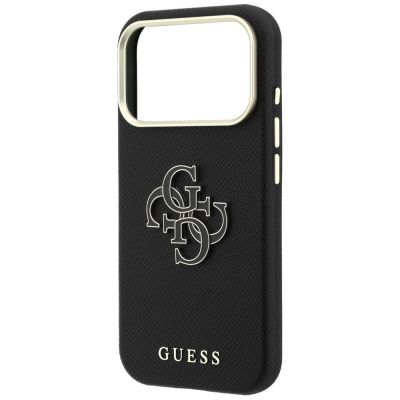 6. Guess Grained & Big Resin Logo Case für iPhone 18 Pro / 17 Pro - Schwarz