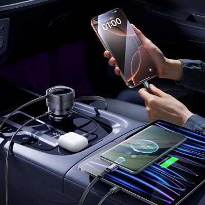 8. Baseus Enjoyment Max 90W Autoladegerät 2 x USB-C + USB-A + USB-C Kabel - Schwarz