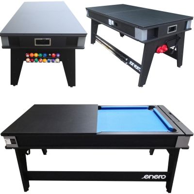 6. 4-IN-1 MULTIGAMING-TISCH: BILLARD-TISCH, TENNISANSCHLUSS, ESSTISCH 189 x 94,1 x 81,3 cm ENERO