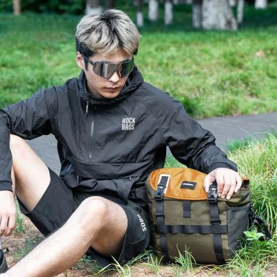 5. Rockbros W019 Lenkertasche für Fahrräder, 13,5–24 l – Grün-Orange