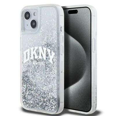 DKNY Liquid Glitter Big Logo Hülle für iPhone 15 / 14 / 13 – Weiß