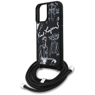 5. Karl Lagerfeld Crossbody-Hülle mit genarbtem Muster und Logo für iPhone 16 – Schwarz