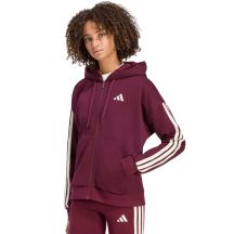 adidas Essentials Damen-Sweatshirt mit 3 Streifen, durchgehendem Reißverschluss und burgunderrotem Reißverschluss KX0785