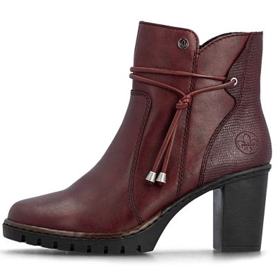 3. Damen-Ankle-Boots aus Leder mit hohem Absatz, bordeauxrot, Rieker Y2567-35