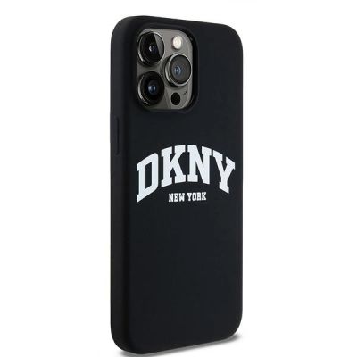 4. DKNY Liquid Silicone MagSafe iPhone 13 Pro Max Hülle mit weißem Logo-Aufdruck – Schwarz