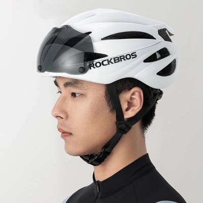 4. Rockbros Fahrradhelm mit Visier, abnehmbarer UV-Schutzbrille, Unisex – Braun