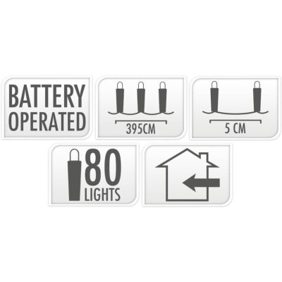 6. Batteriebetriebene Lichterkette mit 80 LEDs, superwarmweiß