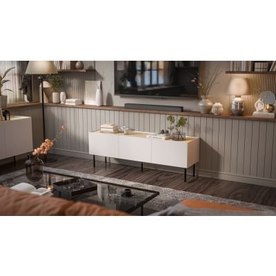 3. TV-Schrank FELLINI 150x40x52 Kaschmir + geölte Eichenplatte