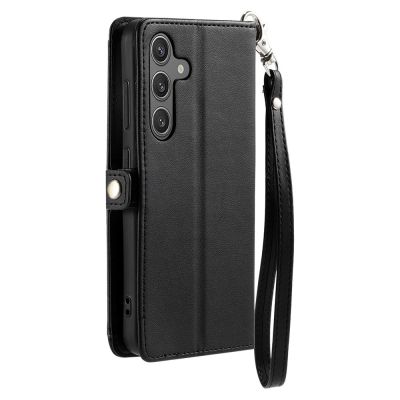 14. Samsung Galaxy A56 5G Leder-Wallet-Case mit Standfunktion und Tragegurten – Schwarz