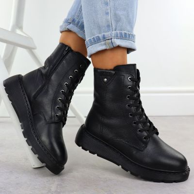 5. Damen-Lederstiefeletten mit schwarzer Plateausohle Rieker 70408-00