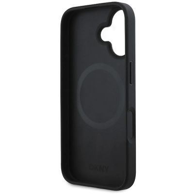 7. DKNY Plain Silver Logo MagSafe Hülle für iPhone 16 – Schwarz